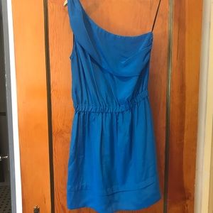 Postella one shoulder blue silk Nina dress sz S